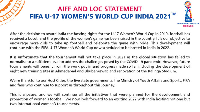 FIFA CANCELLED U17 WOMEN'S WORLD CUP IN 2020,INDIA TO HOST IN 2022
